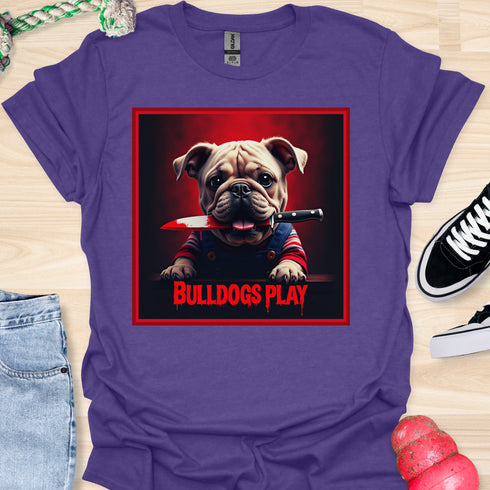 Bulldogs Play - Halloween - V2- Baby Bulldog with Knife in Mouth T-Shirt